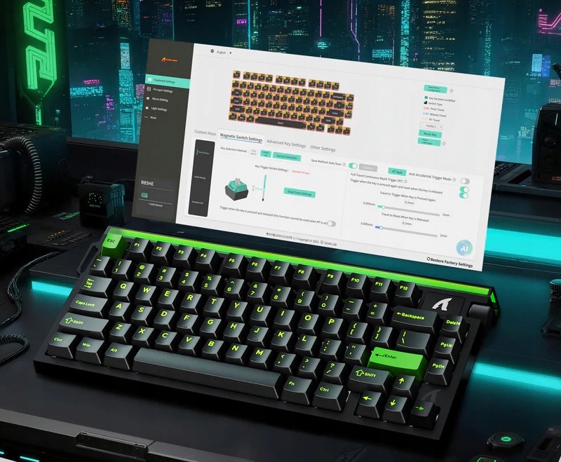Funkcje Snap Tap SOCD i Dynamic Keystrokes w oprogramowaniu klawiatury.